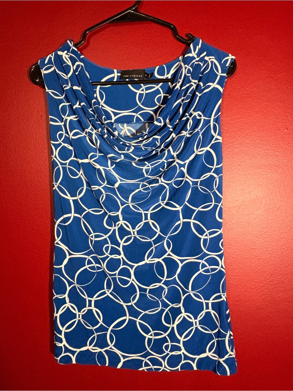 The Limited Blue Sleeveless Cowl Neck Tank with White Ring Print
